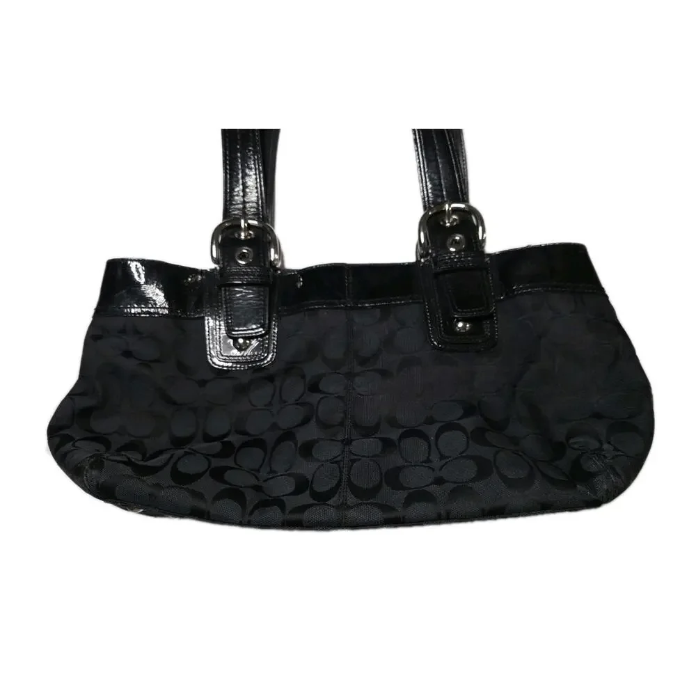 Coach Black Signature C Jacquard Patent Leather Shoulder Bag F13742